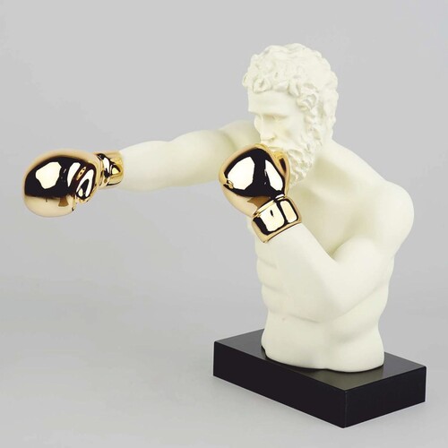 Casa Padrino Deko Skulptur Boxer Creme / Gold / Schwarz H. 52 cm - Deko Figur