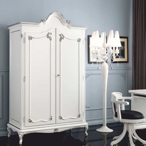 Casa Padrino Luxus Barock Schlafzimmer Schrank Wei� / Silber - Made in Italy