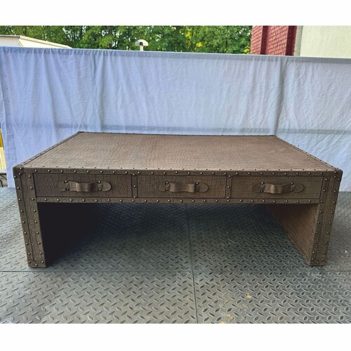 Casa Padrino Luxus Leder Couchtisch in Koffer Optik Braun 132 cm - Wohnzimmer M�bel