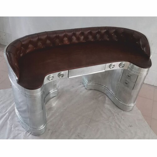 Casa Padrino Aluminium Flugzeug Flieger Schreibtisch Silber / Dunkelbraun 185 cm - B�ro M�bel