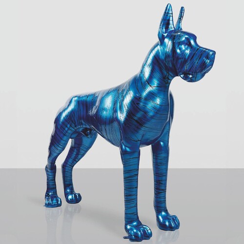 Casa Padrino XXL Deko Skulptur Deutsche Dogge Blau / Schwarz 130 cm - Garten Figur