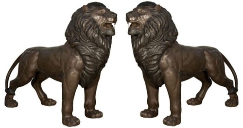 Casa Padrino Luxus Bronze Deko Skulpturen Set L�wen 193 cm - Garten Deko Figuren