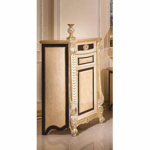 Casa Padrino Luxus Barock Kommode Wei� / Beige / Schwarz / Gold H. 124 cm - Barock M�bel