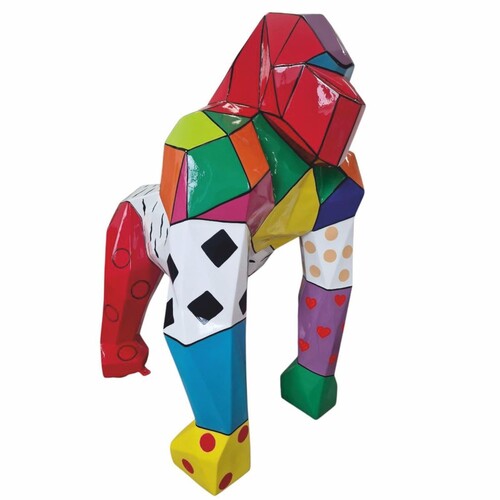 Casa Padrino XXL Garten Deko Skulptur Gorilla Affe Bunt H. 128 cm - Abstrakte Deko Figur
