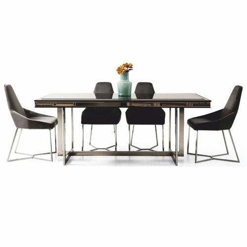 Casa Padrino Luxus Esstisch Schwarz / Silber 208 cm - Luxus Esszimmer M�bel