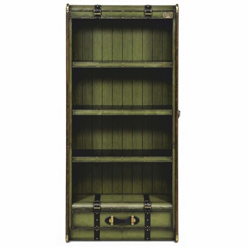 Casa Padrino Luxus Regalschrank in Koffer Optik Gr�n / Schwarz / Braun / Messing H. 187,5 cm