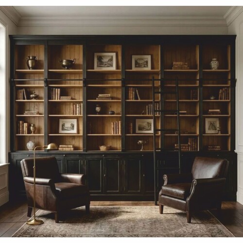 Casa Padrino Landhausstil B�cherschrank mit Leiter Antik Schwarz / Naturfarben 500 cm