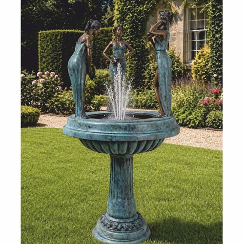 Casa Padrino Jugendstil Bronze Springbrunnen 3 Frauen H. 135 cm - Garten Deko