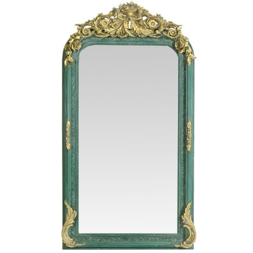 Casa Padrino Barock Spiegel Gold / Gr�n 85 x H. 160 cm - mit Blumenkorb Bekr�nung - Prunkvoller Wandspiegel im Barockstil - Antik Stil Garderoben Spiegel - Wohnzimmer Spiegel - Barock M�bel