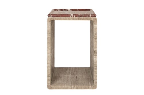 Casa Padrino Luxus Marmor Beistelltisch Beige / Weinrot 40 x 40 x H. 60 cm - Runder Beistelltisch mit skulpturalem Fu� aus hochwertigem Marmor mit Rosso Levanto Partien - Luxus M�bel
