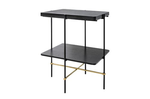 Casa Padrino Luxus Beistelltisch Gold / Schwarz 60 x 50 x H. 80 cm - Hoher rechteckiger Beistelltisch mit geb�rstetem Edelstahlgestell und schwarzen Eichenfurnier Fl�chen - Luxus M�bel