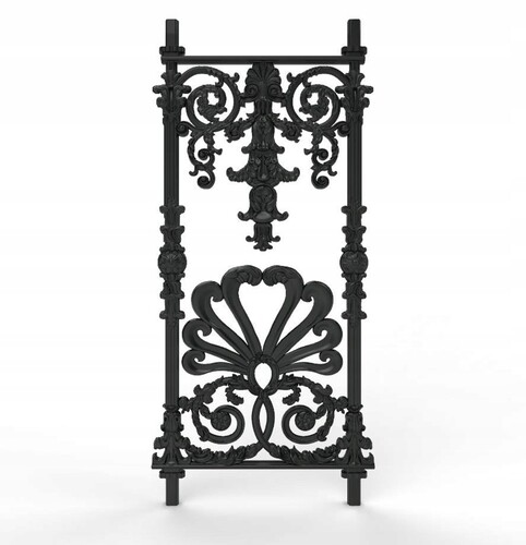 Casa Padrino Gusseisen Balustrade Schwarz 42 x H. 93 cm - Prunkvolles Barock Gel�nder Element mit Muschel Ornament - Balkon & Treppen Gel�nder