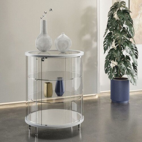 Casa Padrino Luxus Ladenvitrine Hellgrau / Hochglanz Wei� / Silber H. 93 cm - Ladeneinrichtung - Boutique M�bel - Made in Italy