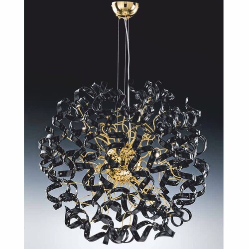 Casa Padrino Luxus LED H�ngeleuchte Schwarz / Gold  80 x H. 160 cm - Runde Kristallglas Pendelleuchte - Made in Italy