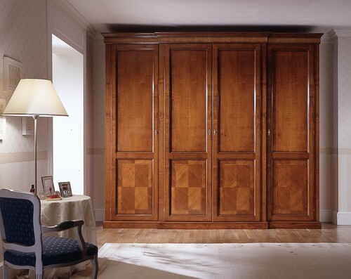 Casa Padrino Luxus Kleiderschrank Braun 305 x 67 x H. 265 cm - Handgefertigtes Massivholz M�bel mit 4 T�ren und 2 Schubladen - Luxus Qualit�t