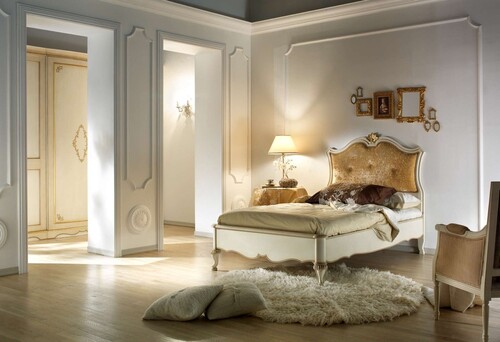 Casa Padrino Luxus Bett Creme 130 x 212 x H. 138 cm - Handgefertigtes Massivholz M�bel - Luxus Qualit�t