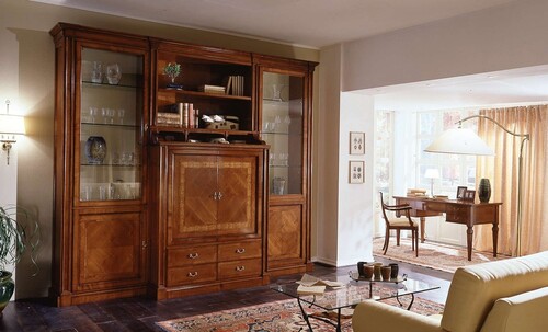 Casa Padrino Luxus Wohnwand Braun 294 x 65 x H. 250 cm - Handgefertigtes Massivholz M�bel - Luxus Qualit�t
