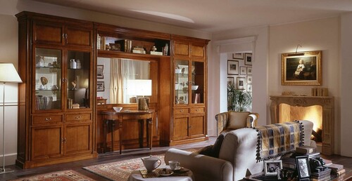 Casa Padrino Luxus Wohnwand Braun 442 x 38 x H. 250 cm - Handgefertigtes Massivholz M�bel - Luxus Qualit�t