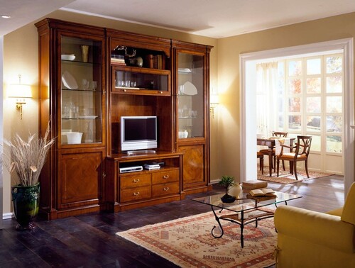 Casa Padrino Luxus Wohnwand Braun 294 x 60 x H. 250 cm - Handgefertigtes Massivholz M�bel - Luxus Qualit�t