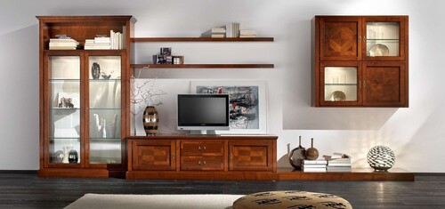 Casa Padrino Luxus Wohnwand Braun 490 x 60 x H. 212 cm - Handgefertigtes Massivholz M�bel - Luxus Qualit�t