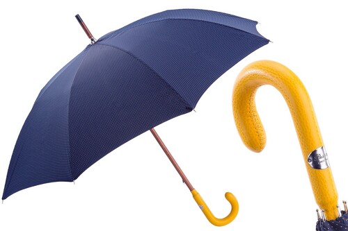 142 Pto CN4 P - Italienisch Regenschirm mit Gelb Ledergriff f�r Herren - Handmade in Italy