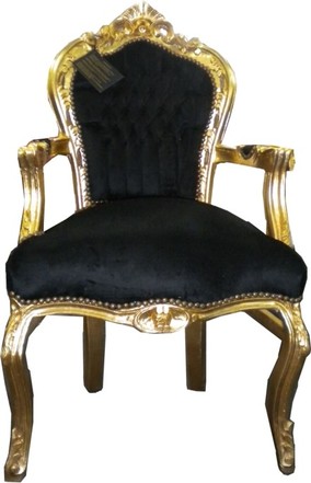 Casa Padrino Barock Esszimmerstuhl Schwarz / Gold mit Armlehnen - M�bel Antik Stil