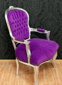 Barock Salon Stuhl Lila / Silber