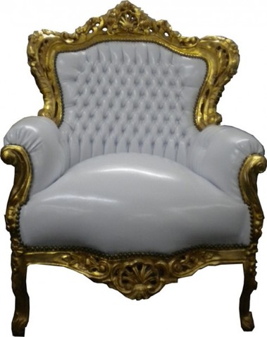Barock Sessel King Wei�/Gold Lederoptik