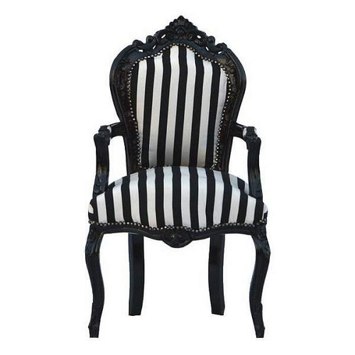 Casa Padrino Barock Esszimmerstuhl Schwarz / Wei� Streifen / Schwarz mit Armlehnen - Antik Stil Stuhl