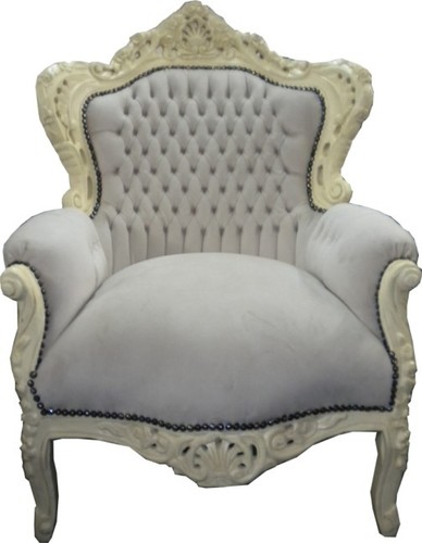 Barock Sessel King Creme/Creme Samtstoff