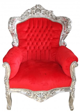 Casa Padrino Barock Sessel King Rot/Silber- Antik Stil