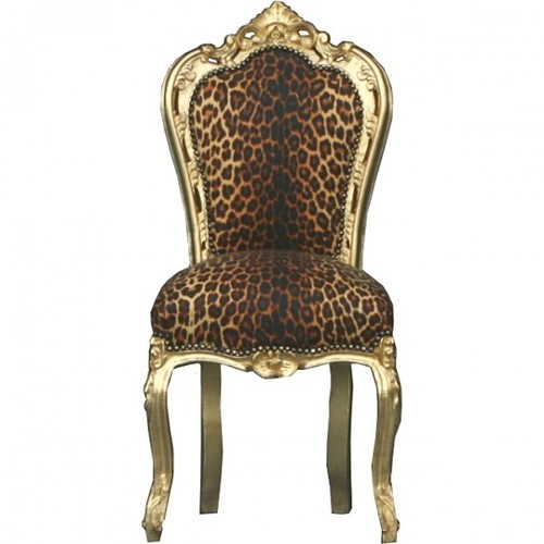 Casa Padrino Barock Esszimmer Stuhl Leopard / Gold - M�bel