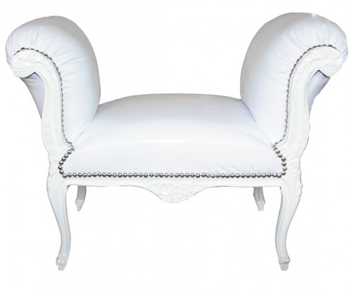 Casa Padrino Barock Schemel Hocker Wei� Lederoptik / Wei� - Sitzbank