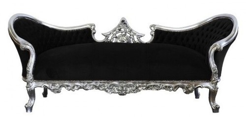 Casa Padrino Barock Sofa Vampire Schwarz / Silber - Limited Edition - Lounge Couch