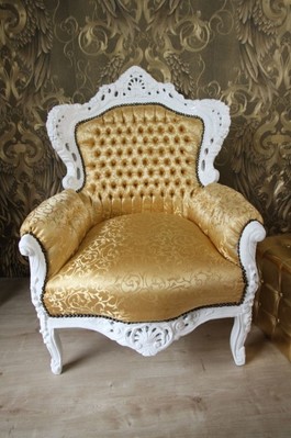 Barock Sessel King Gold Muster / Weiss - M�bel Antik Stil