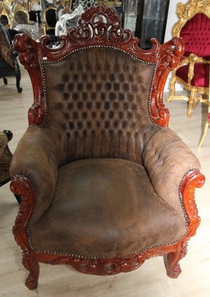 Casa Padrino Barock Sessel Al Capone Braun Lederoptik / Braun