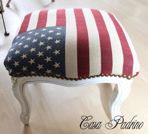 Casa Padrino Barock Fu�hocker USA Design / Creme - Hocker USA Flagge