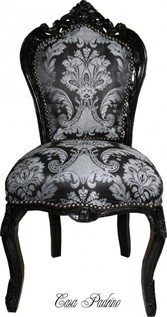 Casa Padrino Barock Esszimmer Stuhl Paisley Muster Schwarz / Schwarz - Antik Stil M�bel