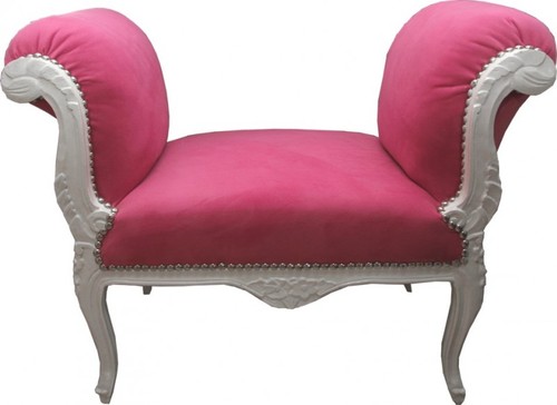 Casa Padrino Barock Schemel Hocker Rosa / Wei� - Sitzbank