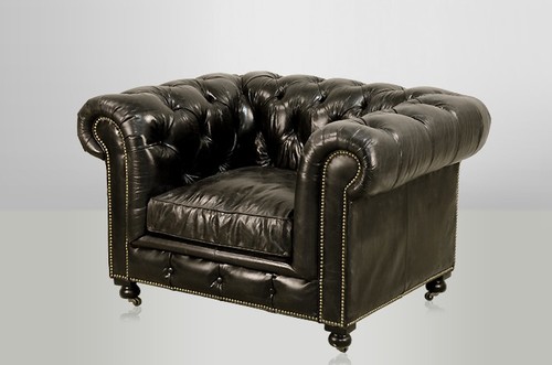 Chesterfield Luxus Echt Leder Sessel Vintage Leder von Casa Padrino Ebony - Club Sessel