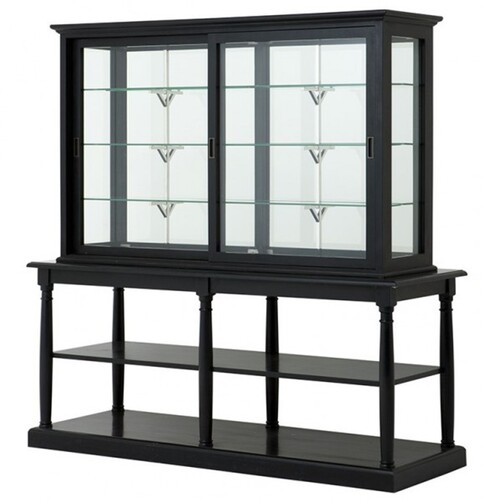 Luxus Glasvitrine mit Ablage Ladeneinrichtung Shop & Hotel M�bel Nortbrook - Luxus Kategorie - Eichenholz - Black Antique Finish - Schrank Vitrine
