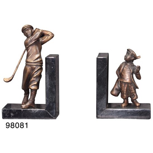 Casa Padrino Luxus B�cherst�tzen Golfer & Caddy aus Bronze auf Marmorsockel