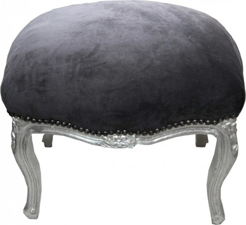 Casa Padrino Barock Fu�hocker Grau / Silber Medium - Hocker - Barock Stil M�bel Antik