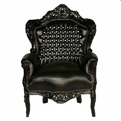 Casa Padrino Barock Sessel King Schwarz/Schwarz Lederoptik mit Bling Bling Glitzersteinen