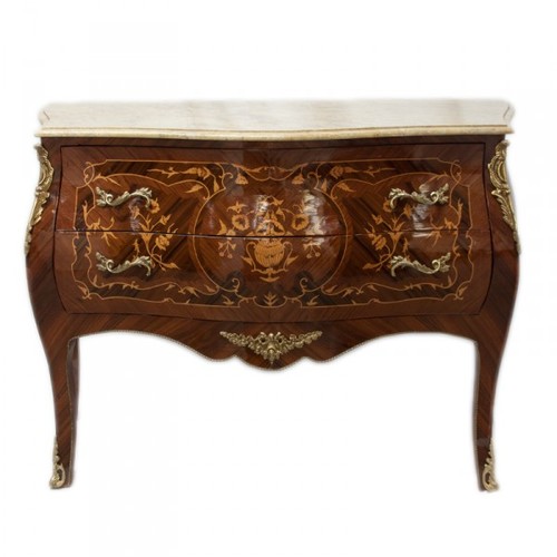 Casa Padrino Barock Kommode Braun Intarsien mit Marmorplatte 100cm Mod2