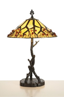 Handgefertigte Tiffany Hockerleuchte Tischleuchte H�he 64 cm, Durchmesser 40 cm - Leuchte Lampe