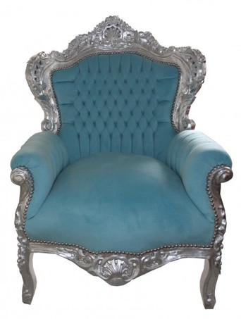 Barock Sessel King   Blau  / Silber M�bel Antik Stil