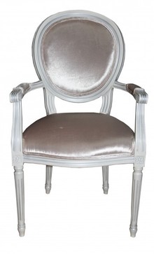 Casa Padrino Barock Esszimmer Stuhl mit Armlehne Beige / Wei / Silber  - Designer Stuhl - Luxus Qualitt GH