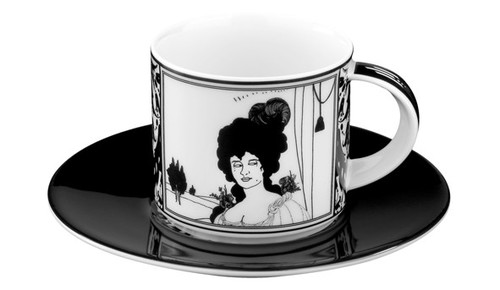 Handgearbeitete Moccatasse aus Porzellan mit einem Motiv von Audrey Beardsley Portrait  0,09 Ltr. - feinste Qualit�t aus der Tettau Porzellanfabrik - wundersch�ne Espressotasse