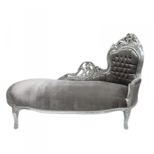 Casa Padrino Barock Chaiselongue King Grau/Silber - M�bel Wohnzimmer Liege Recamiere